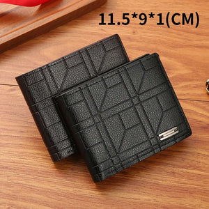 New Brand Men'S Wallet Men'S Short Wallet Youth Fashion Plaid Horizontal Soft Leather Wallet Large Capacity Multi Card Wallet