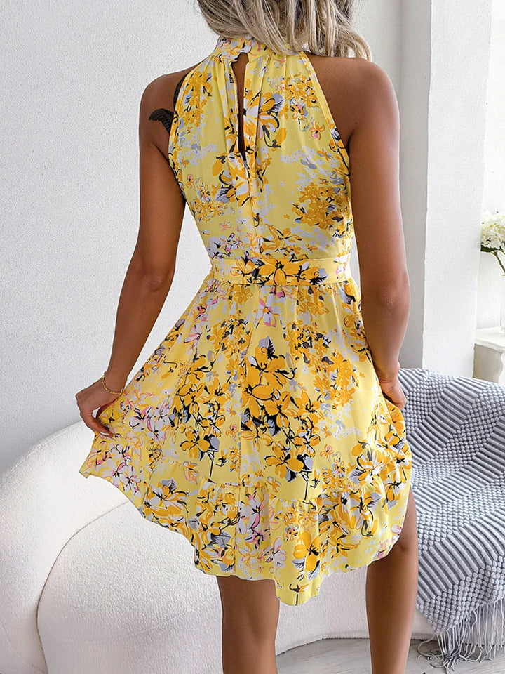 Summer Women Sexy Floral Print Short Dress, Bandage Holiday Beach Sundress Casual Halter Short Dresses,Summer Clothes Women 2024