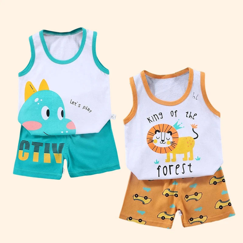 2PCS Sets Summer Cotton T-Shirts Shorts Boys and Girls