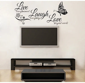 Live Laugh Love Butterfly Flower Wall Art Sticker Modern Wall Decals Quotes Vinyls Stickers Home Decor Living Room