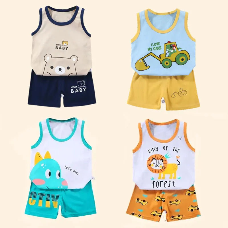 2PCS Sets Summer Cotton T-Shirts Shorts Boys and Girls